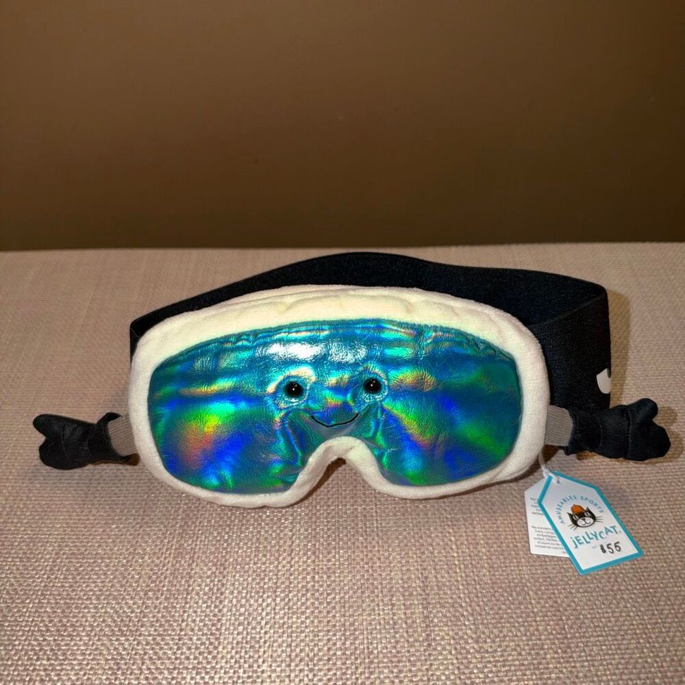 RETIRED!!! Jellycat Amusables Ski Sports Goggles Plush Blue Black Logo Strap NWT